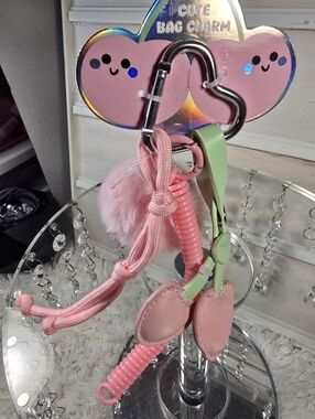 Cute Pink & Mint Bag Charm Keychain